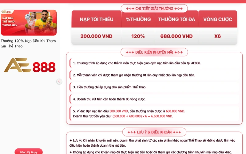 Khuyến mãi AE888 thể thao nạp đầu
